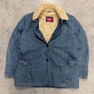 Women's Faux Fur  Jean Jacket Y2K Espirit Collar Vintage 2000's Cotton Large